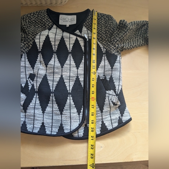 RACHEL ROY Women Blazer Size 4 Beige And Black Side Zipper Geometric Pattern - Picture 13 of 13